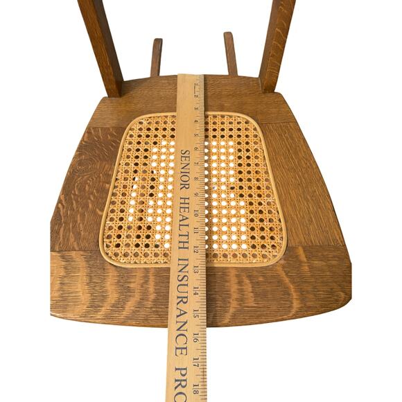 Antique Oak Rocking Chair w/ Carved Back & Cane Seat – 17” Wide Vintage rocker - Picture 5 of 10